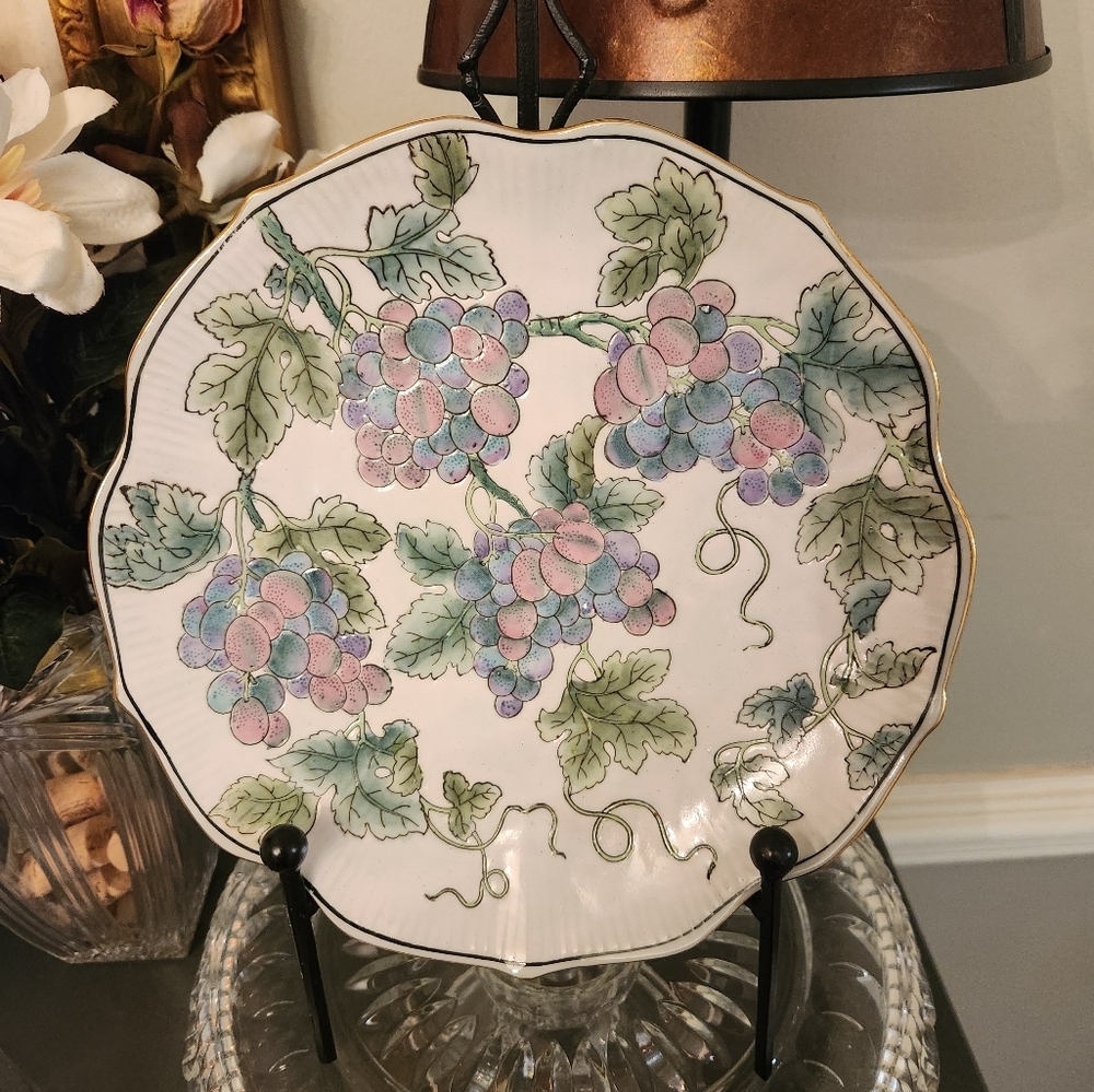 Vintage Andrea by Sadek‎ Asian Inspired Cloisonné Style Grapevine Deco Plate